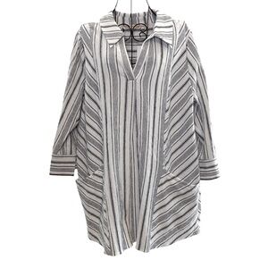 NEW Soft Surroundings Light Black Striped V-Neck Bryce Tunic Top, Size L (14-16)